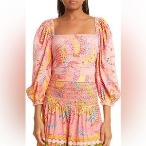 NWT FARM RIO smocked embroidered blouse Size: Medium